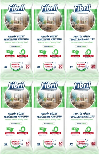 Fibril Yüzey Temizlik Havlusu 50 Yaprak XL Temizlik Kokulu 6 Lı Set 300 Yaprak Plastik Kapaklı ürün görseli