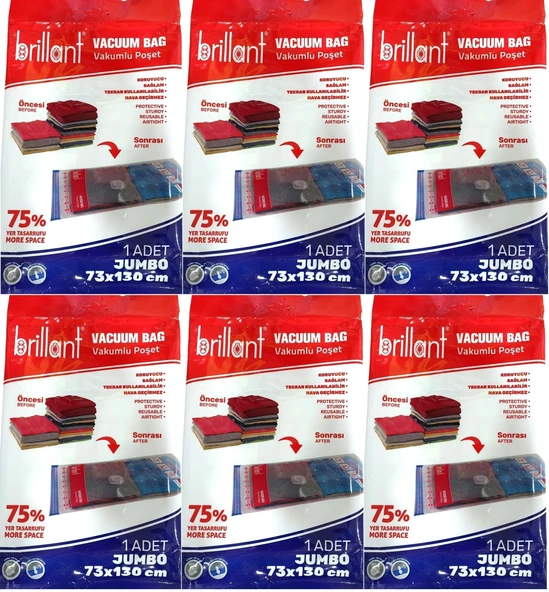 Brillant Vakumlu Poşet/Hurç 73*130CM Jumbo (İç Adet 1) (6 Lı Set)
