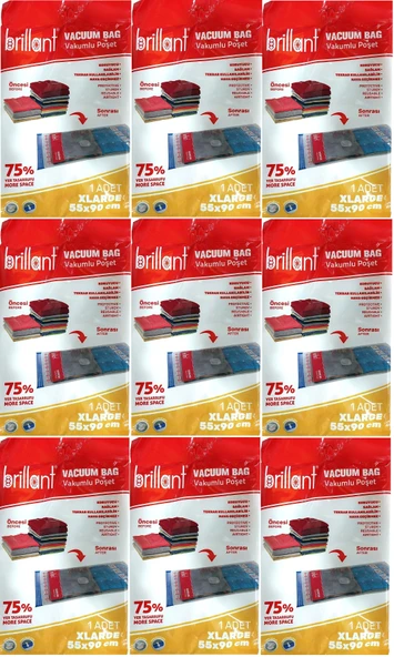 Brillant Vakumlu Poşet/Hurç 55*90CM XLarge (İç Adet 1) (9 Lu Set)