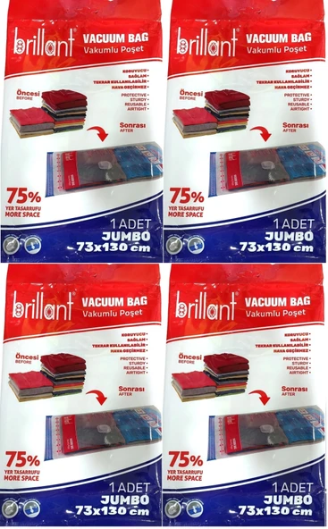 Brillant Vakumlu Poşet/Hurç 73*130CM Jumbo (İç Adet 1) (4 Lü Set)