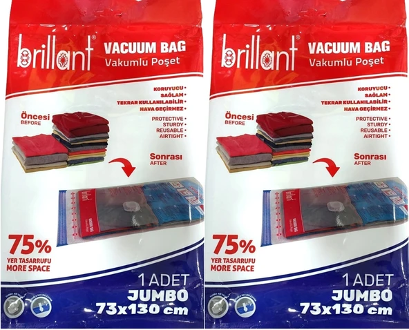 Brillant Vakumlu Poşet/Hurç 73*130CM Jumbo (İç Adet 1) (2 Li Set)