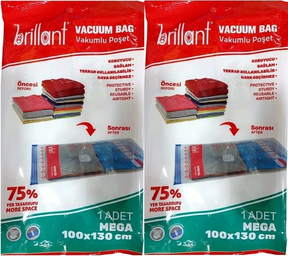 Brillant Vakumlu Poşet/Hurç 100*130CM Mega (İç Adet 1) (2 Li Set)