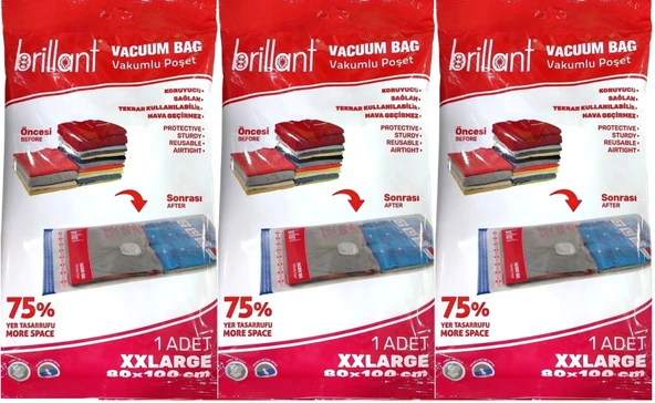 Brillant Vakumlu Poşet/Hurç 80*100CM XXLarge (İç Adet 1) (3 Lü Set)