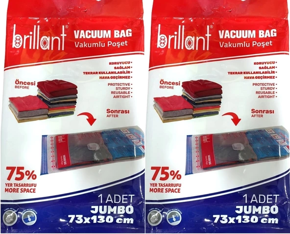 Brillant Vakumlu Poşet/Hurç 73*130CM Jumbo (İç Adet 1) (2 Li Set)