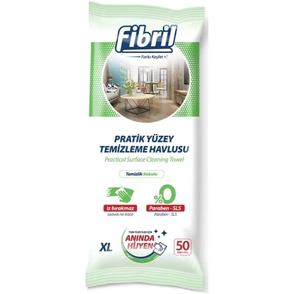 Fibril Yüzey Temizlik Havlusu 50 Yaprak XL Temizlik Kokulu 5 Li Set 250 Yaprak Plastik Kapaklı - Resim 2