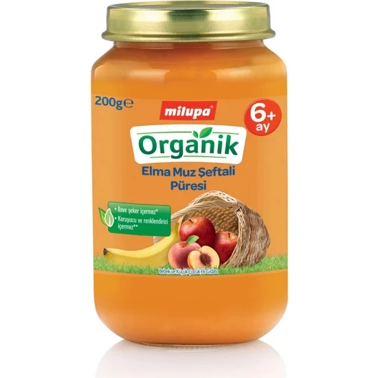 Milupa Organik Kavanoz Maması Püre 200GR Elma Muz Şeftali