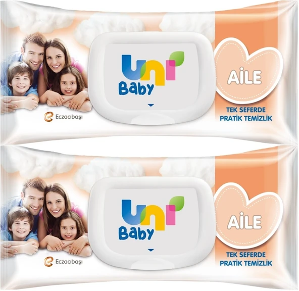 Uni Baby Islak Havlu Mendil 90 Yaprak Aile (2 Li Set) 180 Yaprak Plastik Kapaklı - 2