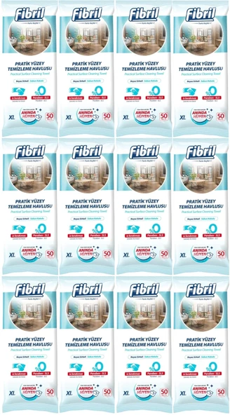 Fibril Yüzey Temizlik Havlusu 50 Yaprak XL Beyaz Sirke-Sabun Kokulu 12 Li Set 600 Yaprak Plst Kpk - 1