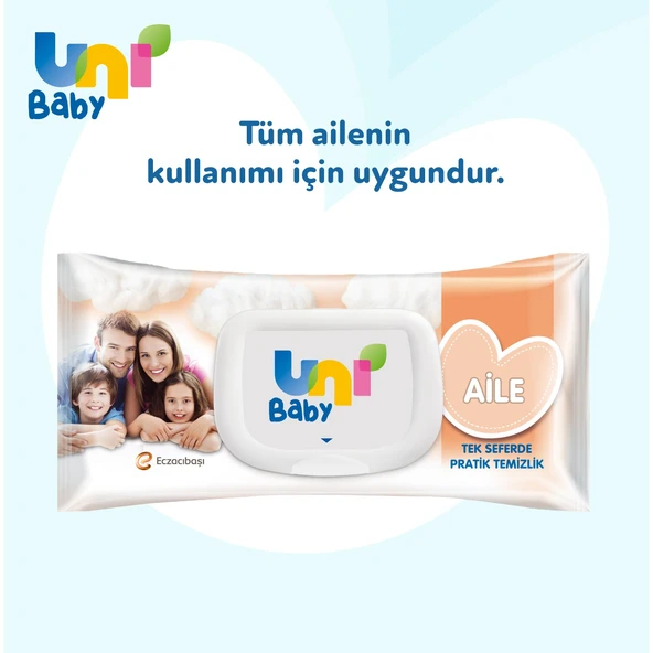Uni Baby Islak Havlu Mendil 90 Yaprak Aile (2 Li Set) 180 Yaprak Plastik Kapaklı - 8