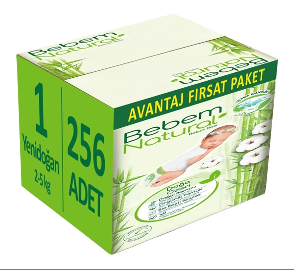Bebem Bebek Bezi Natural Beden:1 (2-5Kg) Yenidoğan 256 Adet Avantaj Fırsat Pk