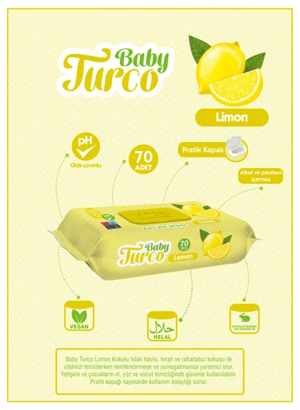 Baby Turco Islak Havlu Mendil 70 Yaprak Limon 9 Lu Set Plastik Kapaklı (630 Yaprak) - Resim 9