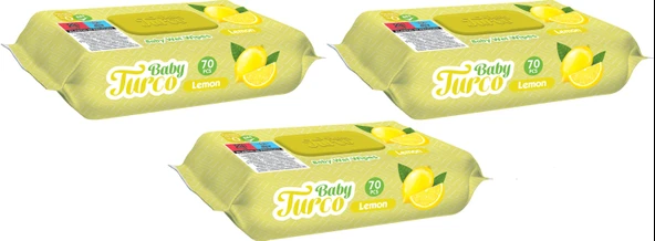 Baby Turco Islak Havlu Mendil 70 Yaprak Limon 3 Lü Set Plastik Kapaklı (210 Yaprak) ürün görseli 1