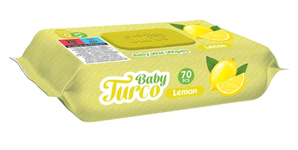 Baby Turco Islak Havlu Mendil 70 Yaprak Limon 3 Lü Set Plastik Kapaklı (210 Yaprak) - Resim 2