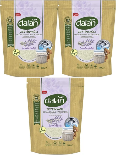 Dalan Doğal Granül Sabun Tozu 500GR Lavanta Esintisi (Doğal Bebekler İçin) (3 Lü Set) (48 Yıkama)