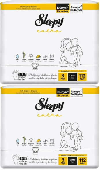 Sleepy Bebek Bezi Extra Beden:3 (4-10KG) Midi 224 Adet Ekonomik Ultra Pk (2PK*112)