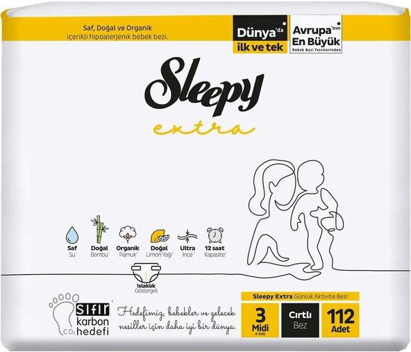 Sleepy Bebek Bezi Extra Beden:3 (4-10KG) Midi 112 Adet Ultra Pk