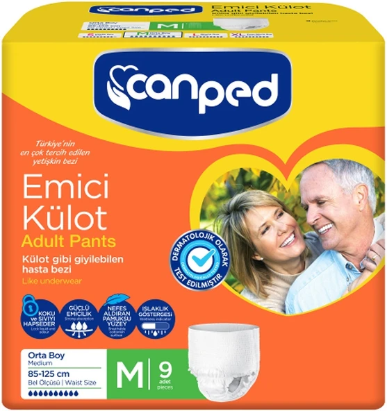 Canped Emici Külot Hasta Bezi M - Medium - Orta (İç Adet 9) Tekli Pk