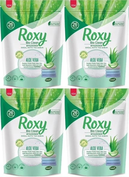 Dalan Roxy Bio Clean Matik Sabun Tozu 800GR Aloe Vera (4 Lü Set) (104 Yıkama)