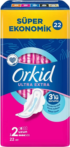 Orkid Hijyenik Ped Ultra Extra Koruma Uzun 22 Adet Süper Ekonomik Pk