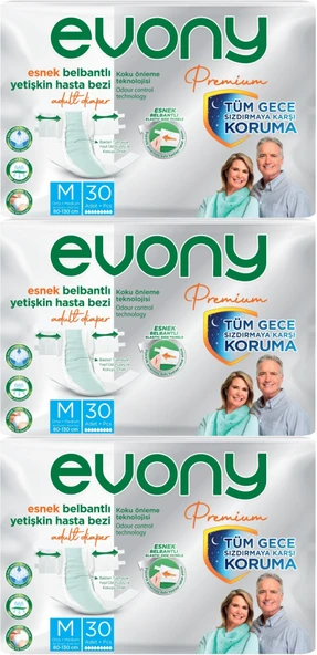 Evony Premium Hasta Bezi Yetişkin Bel Bantlı Tekstil Yüzey M-Orta 90 Adet