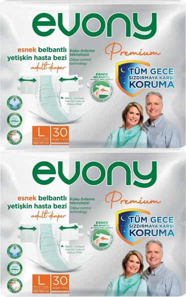 Evony Premium Hasta Bezi Yetişkin Bel Bantlı Tekstil Yüzey L-Büyük 60 Adet