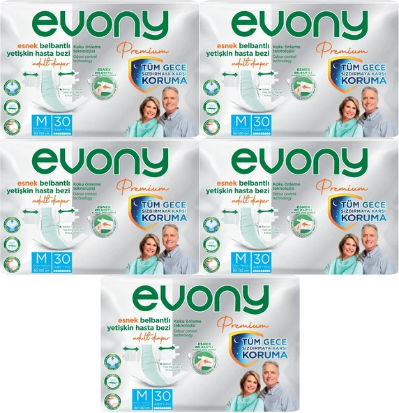 Evony Premium Hasta Bezi Yetişkin Bel Bantlı Tekstil Yüzey M-Orta 150 Adet