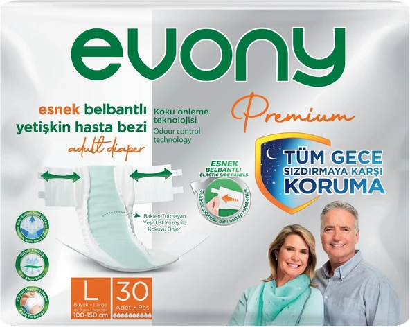 Evony Premium Hasta Bezi Yetişkin Bel Bantlı Tekstil Yüzey L-Büyük 60 Adet - 2