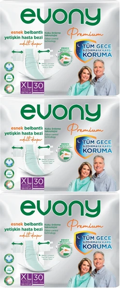 Evony Premium Hasta Bezi Yetişkin Bel Bantlı Tekstil Yüzey Ekstra Büyük (XL) 90 Adet