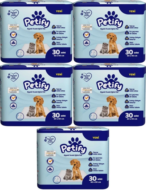 Petify Evcil Hayvan Tuvalet Eğitim Pedi 60*90CM 150 Adet (5PK*30)