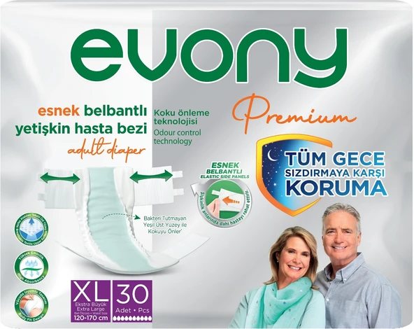 Evony Premium Hasta Bezi Yetişkin Bel Bantlı Tekstil Yüzey Ekstra Büyük (XL) 30 Adet