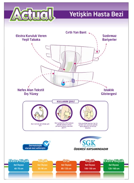 Actual Yetişkin Hasta Bezi Bel Bantlı L - Large - Büyük 240 Adet (8PK*30) - Resim 3