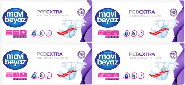 Mavi Beyaz Ped Ekstra Tekstil Yüzeyli Yetişkin Bel Bantlı Hasta Bezi Small Küçük 120 Adet