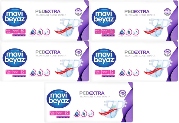 Mavi Beyaz Ped Ekstra Tekstil Yüzeyli Yetişkin Bel Bantlı Hasta Bezi Small Küçük 150 Adet