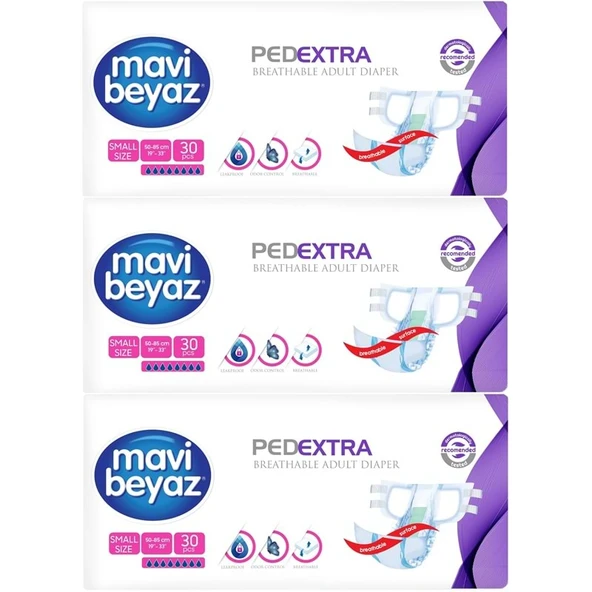 Mavi Beyaz Ped Ekstra Tekstil Yüzeyli Yetişkin Bel Bantlı Hasta Bezi Small Küçük 90 Adet ürün görseli