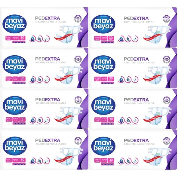Mavi Beyaz Ped Ekstra Tekstil Yüzeyli Yetişkin Bel Bantlı Hasta Bezi Small Küçük 240 Adet ürün görseli