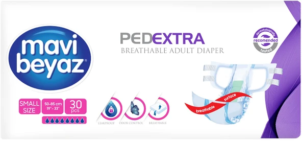 Mavi Beyaz Ped Ekstra Tekstil Yüzeyli Yetişkin Bel Bantlı Hasta Bezi Small Küçük 120 Adet - Resim 2