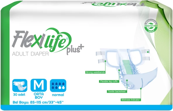 Flexi Life Yetişkin Hasta Bezi Bel Bantlı Tekstil Yüzeyli Medium Orta (30 Adet)