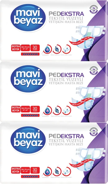 Mavi Beyaz Ped Ekstra Tekstil Yüzeyli Yetişkin Bel Bantlı Hasta Bezi XL Ekstra Büyük 90 Adet