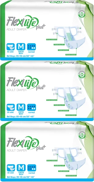 Flexi Life Yetişkin Hasta Bezi Bel Bantlı Tekstil Yüzeyli Medium Orta 90 Adet