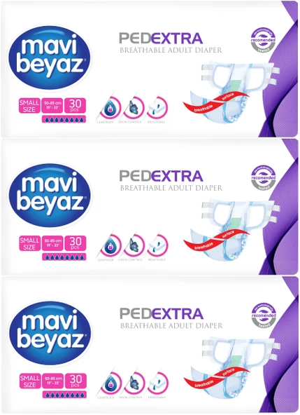 Mavi Beyaz Ped Ekstra Tekstil Yüzeyli Yetişkin Bel Bantlı Hasta Bezi Small Küçük 90 Adet