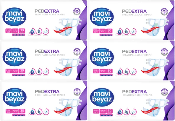 Mavi Beyaz Ped Ekstra Tekstil Yüzeyli Yetişkin Bel Bantlı Hasta Bezi Small Küçük 180 Adet