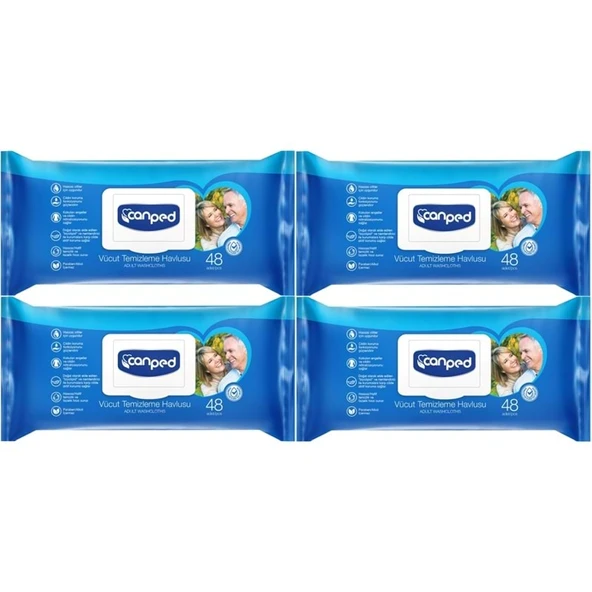 Canped Hasta Vücut Perine Temizleme Islak Mendil Havlu 48 Yaprak XL (4 Lü Set) Plastik Kapaklı ürün görseli 1
