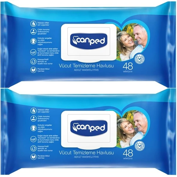 Canped Hasta Vücut Perine Temizleme Islak Mendil Havlu 48 Yaprak XL (2 Li Set) Plastik Kapaklı ürün görseli 1