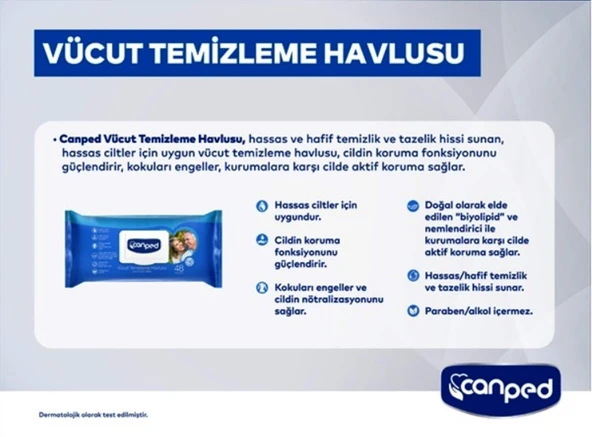 Canped Hasta Vücut Perine Temizleme Islak Mendil Havlu 48 Yaprak XL Tekli Pk - 2