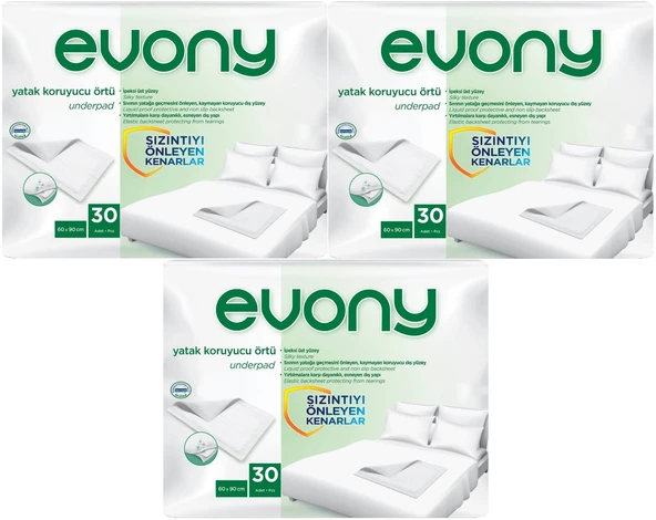 Evony Hasta Yatak Koruyucu Örtü 60*90CM 90 Adet (3PK*30) (Kaymaz Özellikli)