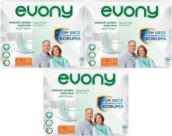 Evony Hasta Bezi Yetişkin Bel Bantlı Tekstil Yüzey L-Büyük 90 Adet (3PK*30)