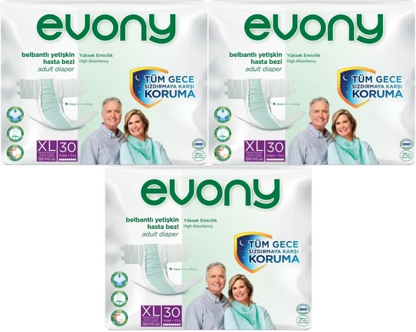 Evony Hasta Bezi Yetişkin Bel Bantlı Tekstil Yüzey Ekstra Büyük (XL) 90 Adet (3PK*30)