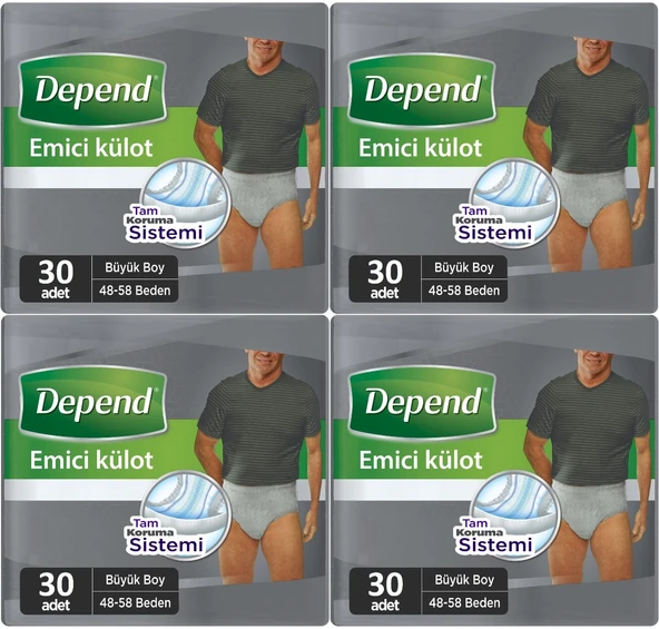 Depend Emici Külot Hasta Bezi Large - Büyük Erkek 120 Adet (4PK*30)