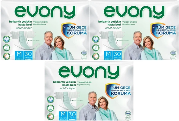 Evony Hasta Bezi Yetişkin Bel Bantlı Tekstil Yüzey M-Orta 90 Adet (3PK*30)