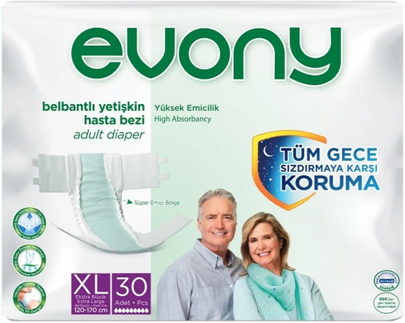 Evony Hasta Bezi Yetişkin Bel Bantlı Tekstil Yüzey Ekstra Büyük (XL) 30 Adet Tekli Pk